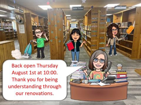 photo of the ladies working in the library with the new floors